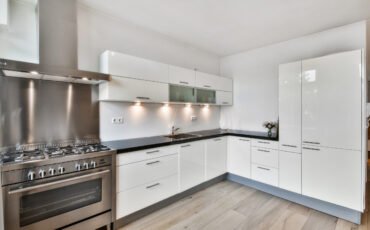 A modern kitchen interior in white colors
