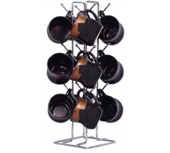 AB99 COLLECTION Stainless Steel Cup Rack for Kitchen, Coffee Mug Stand, Tea Mug Holder, Dinning Tabel Cup Holder for 12 Cups V Shape Cup Stand For Kitchen (Silver) (Pack of 1)