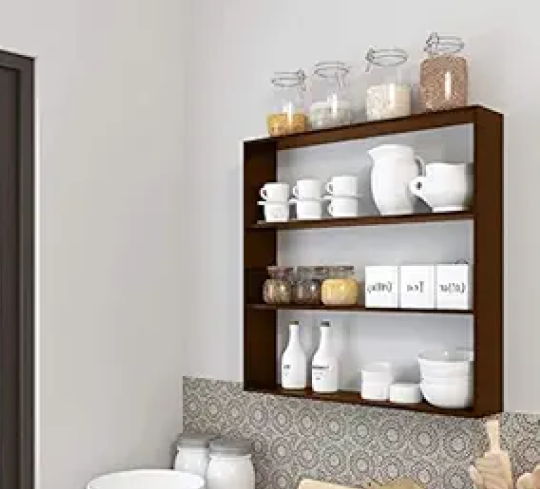 FireBees Wooden Kitchen Organizer Rack – Wall Mazounted Kitchen Rack for Storage | Wooden Shelf for Kitchen | Wall Mounted Shelves | Kitchen Rack Stand | Cabinet Shelf & Wall Shelf (Rectangular)