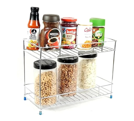 AB99 COLLECTION Heavy Stainless Steel Kitchen Rack, Kitchen Organizer and Space Saver, Counter top Stand 2-Tier Trolley Basket for Boxes Utensils Dishes Plates for Home