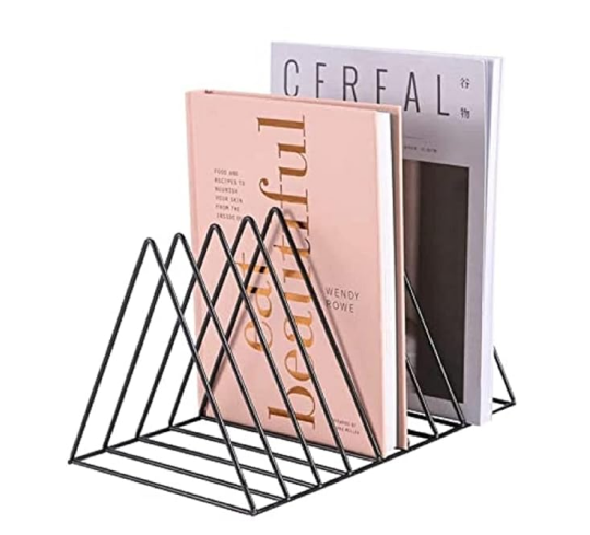 AB99 COLLECTION Metal Triangle Magazine and News Paper Stand, Tabletop Rack for office, Desktop Book Organizer, Newspaper Rack, Bookshelf for Home, File Rack (Black, Pack of 1)