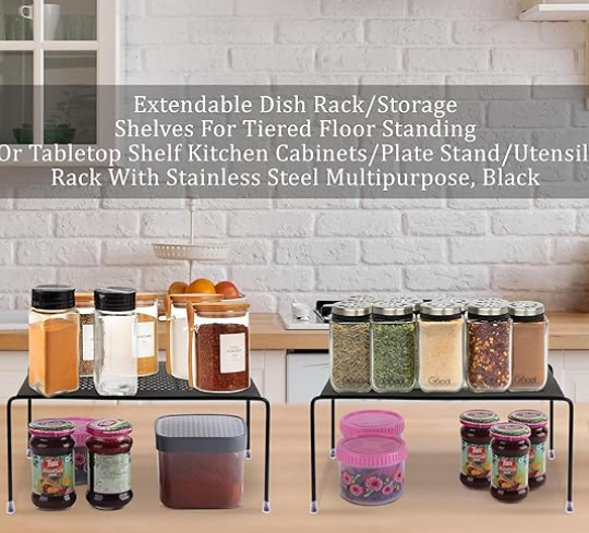 AB99 COLLECTION Metal Kitchen Dish Rack Utensils Cookware Plate Dish Kitchen Rack and Food Rack Storage Stand, Multipurpose Cabinet Organizer for Kitchen Household Stand (Pack of 4, Black)