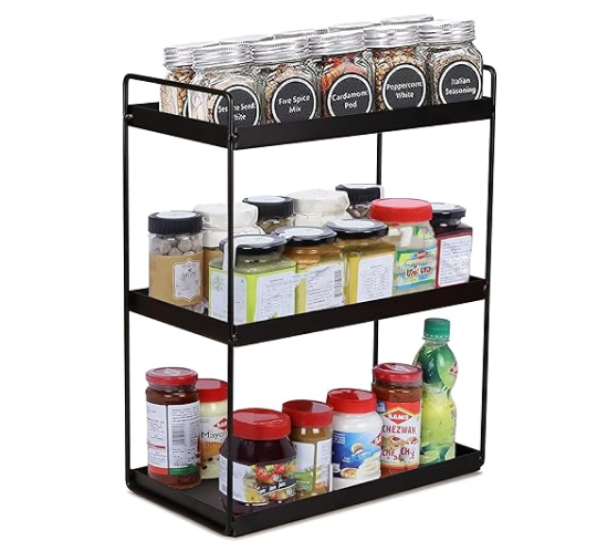 AB99 COLLECTION 3 Tier Storage Stand for Kitchen, Bathroom, Spice Rack, Cosmetic Organizer, Bathroom shelf Rack, Countertop Oragnizer Rack, Masala Box Stand, Space Saver Rack (Black)