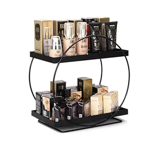 AB99 COLLECTION Round 2-Tier Kitchen Storage Rack, Metal Spice Organizer Shelf, Kitchen Pantry Storage Organizer | MultiPurpose Storage Organizer | Kitchen Racks | Kitchen Organizer, Black
