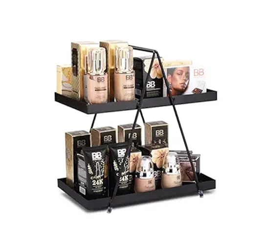 AB99 COLLECTION 2-Tier Bathroom Rack, Countertop Organizer, Kitchen Rack, Decorative Vanity Cosmetic & Makeup Storage Rack, Spice Rack Standing Shelf Rack, A-Frame Design with Trays Rack, Black