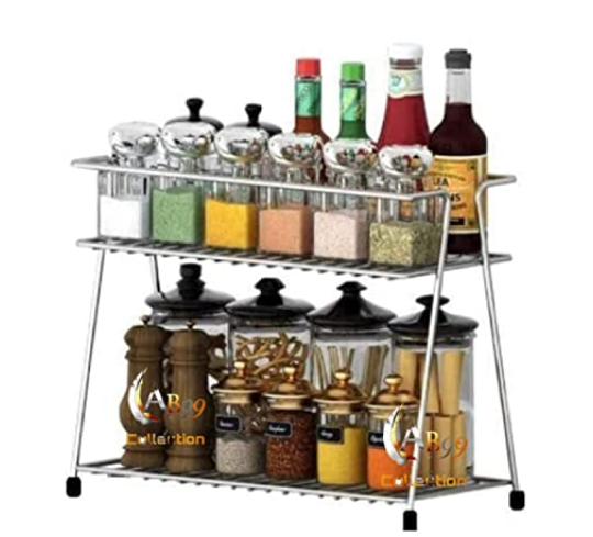 AB99 COLLECTION Stainless Steel 2-Tier Rack for Kitchen, Organizer Spice Rack & Container Organizer, Utensils Dish Rack, Spices Jar Holder Rack, Countertop Rack (Spice Rack)