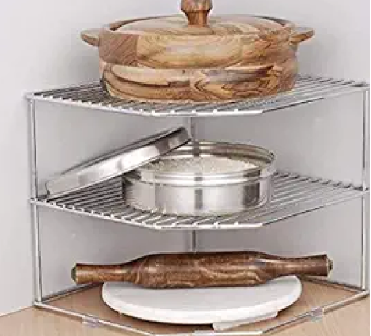 AB99 COLLECTION Stainless Steel 3-Tier Storage Shelf Dish Rack for Kitchen, Corner Rack for Kitchen, Plates Bowls and Cups, Countertop Stand