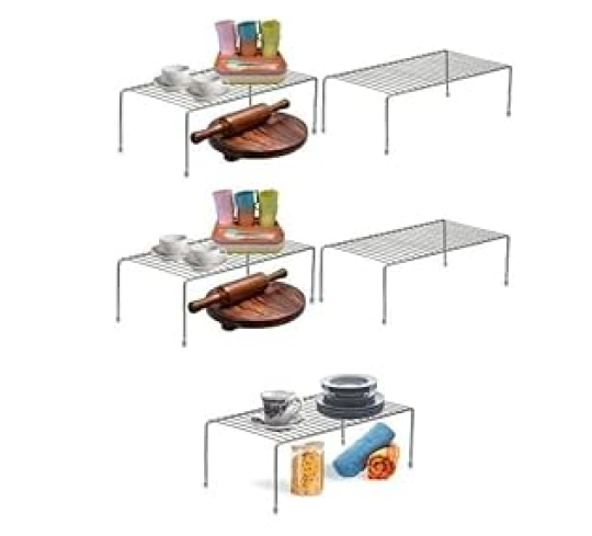 AB99 COLLECTION Stainless Steel Dish Rack for Kitchen, Storage Shelves for Kitchen, Cabinets Stand, Utensils Cookware Plate Dish Kitchen Storage Holder Stand, Expandable Shelf for Kitchen (Pack of 5)