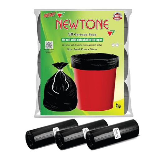 Newtone Premium Garbage Bags Small Size 17x19 Inches|90 Bags (Pack of 3 Rolls with 30 Bags Each) for Dustbin Bag/Trash Bag - Pouch Packing (Black)