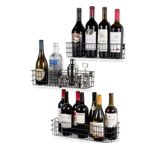 AB99 COLLECTION Black Wall Mount Storage Basket, Organizer, for Kitchen, Storage Hanging storage Basket for Fruit, Vegetables, Bathroom, Wall Hanging Rack (Pack of 3)